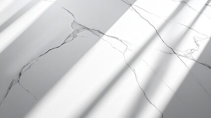 Poster - textured white marble tabletop with naturally forming abstract shadows, blending seamlessly into a bright, modern background for luxury branding