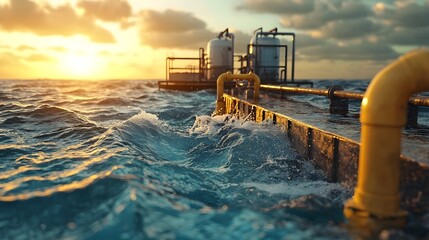 Poster - cutting edge desalination facility transforming seawater into clean sustainable drinking water symbo