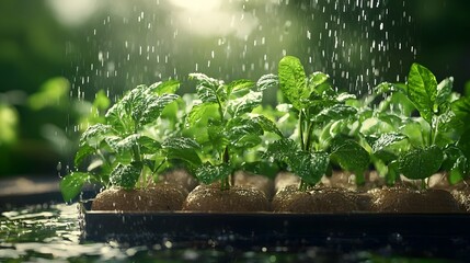 Poster - futuristic floating water farm collecting and storing rainwater for sustainable use symbolizing inno