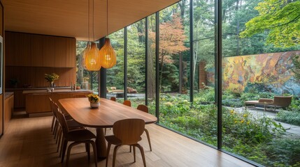 Poster - Modern Dining Area with Natural Light and Artwork
