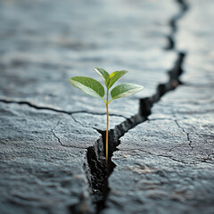 Poster - little plant growing in crack on dry soil symbolizes resilience and hope