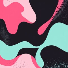 Aufkleber - Abstract Art: Pink and Teal Fluid Shapes on Dark Backdrop with Dotted Details and Flowing Lines