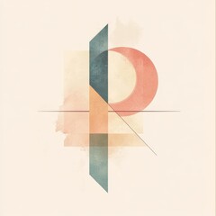 Aufkleber - Abstract Composition with Geometric Shapes in Pastel Tones, A Modern Art Deco Style Illustration