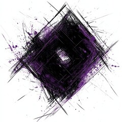 Poster - Abstract Purple and Black Diamond: An Artistic Expression of Texture, Lines, and Splatters on a White Background