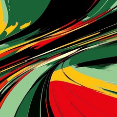Leinwandbilder - Abstract Swirls of Color: A Dynamic Composition of Red, Yellow, Green, and Black Converging in a Modern Art Style.