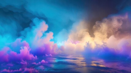 Poster - Blue sky with clouds and a reflection of the sky in the water