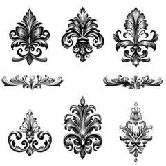 Aufkleber - Elegant Black and White Damask Ornaments: A collection of classic decorative designs for creative projects