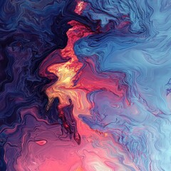 Aufkleber - Ethereal Abstract: A Mesmerizing Dance of Crimson, Gold, and Azure in Fluid Motion Creates a Dreamlike Spectacle.