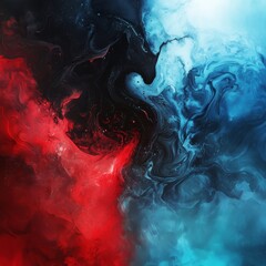 Poster - Ethereal Conflict: A Dance of Red and Blue, Swirling Through Darkness with an Almost Mystical Quality.