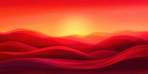 Poster - Red and orange sunset over a mountain range