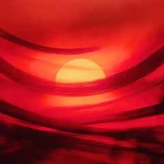 Poster - Red and yellow sun is in the sky