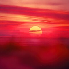 Poster - Red and orange sunset with a sun in the sky