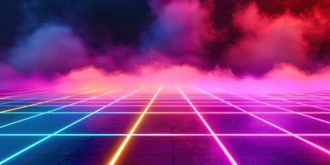 Poster - Colorful, neon-lit floor with a purple and red background