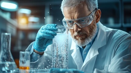 Poster - scientist in a laboratory examining water system to ensure drinking water standards and environmenta