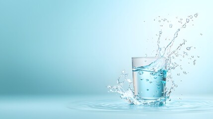 Poster - minimalist infographic design of a simple blue water drop icon with glossy reflective effect isolate