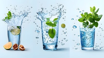 Poster - infographic set of various water drop icons in different styles including flat three dimensional and