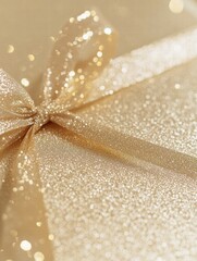 Aufkleber - Elegant golden gift box wrapped with shimmering ribbon ready for celebration or special occasion in festive atmosphere. Generative AI