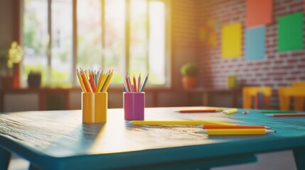 Poster - Colorful Educational Tools on a Bright Study Table