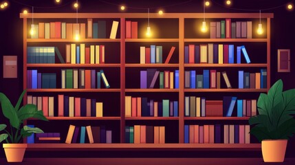 Poster - Cozy Library Illustration with Warm Lighting