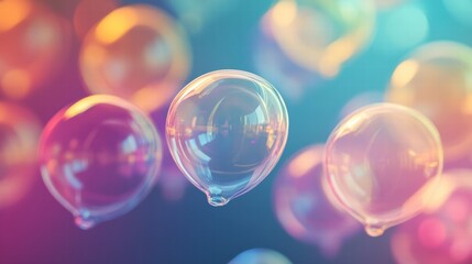Poster - Colorful floating bubbles creating a dreamy atmosphere in a soft light setting. Generative AI