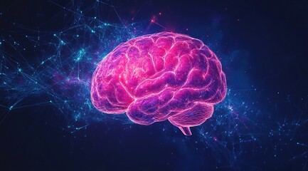 Poster - Abstract Pink And Blue Brain Particle Network