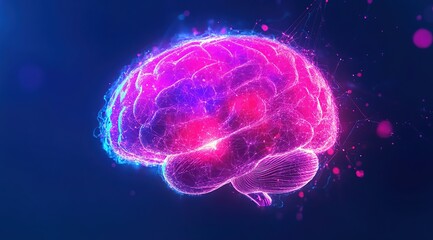 Poster - Glowing Pink And Blue Brain Abstract Digital Art