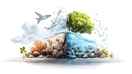 Poster - Informative Infographic Showcasing the Comparative Availability of Saltwater and Freshwater Resources on Earth Depicted Through Simple Icons and Percentage Breakdowns on an Isolated Background