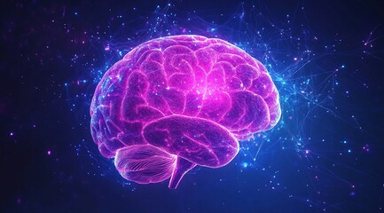 Fototapete - Abstract Glowing Brain Network Digital Art