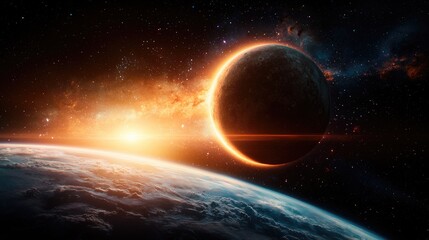 Wall Mural - planet eclipse sunrise, cosmic background, space exploration