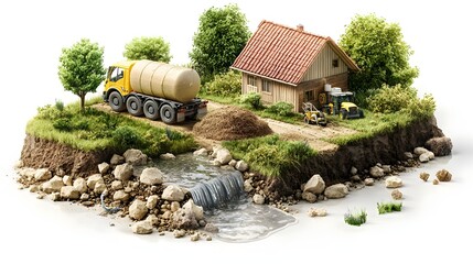 Poster - Comprehensive Water Usage Infographic Detailing Agriculture Industry and Household Consumption Levels on Isolated Background for Environmental Resource Management and Sustainability Planning