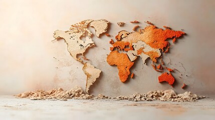 Poster - Detailed infographic world map highlighting regions with extreme water scarcity in red and moderate water scarcity in orange isolated on a clean background