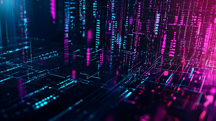 Abstract Digital Data Network Visualization With Blue And Pink Neon Light Effects