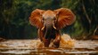 © Julia - A young elephant enjoying itself in a muddy pool, its happy look making for an endearing wildlife scene