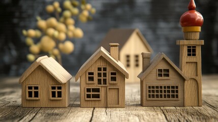 Poster - Wooden Houses with 3D Style on Textured Background