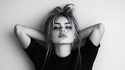 Poster - minimalist portrait photography, soft light, neutral tones, elegant simplicity, subtle shadows, clean background, timeless expression, artistic composition, fashion-inspired minimalism, high-end