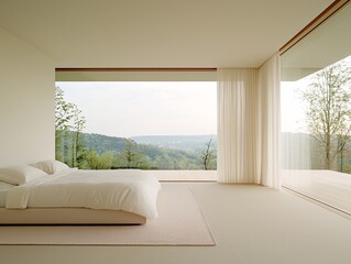 Poster - serene bedroom design, neutral color palette, soft textiles, modern furniture, warm lighting, peaceful ambiance, uncluttered beauty, luxurious simplicity, relaxing atmosphere, stylish comfort