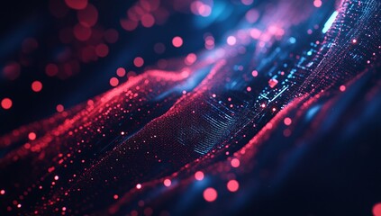 Poster - Abstract Red and Blue Particle Wave Background
