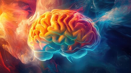 Poster - An abstract representation of a brain with vibrant, swirling colors and shapes, illustrating the flow of innovative ideas and creative thinking.