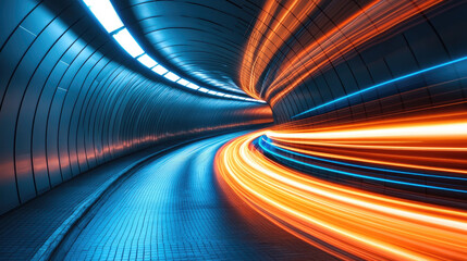 Leinwandbilder - High speed light trails in futuristic tunnel create dynamic scene