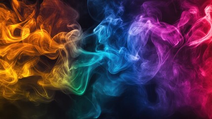 Poster - Vibrant swirls of multicolored smoke against a dark background, creating an ethereal and dynamic abstract effect with rich hues blending together.