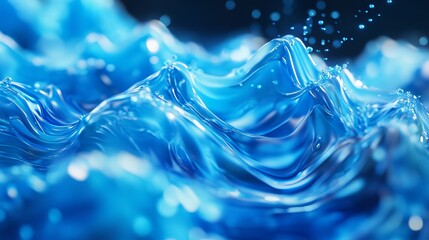 Poster - Abstract Blue Liquid Waves Flowing Dynamic Background Design Modern Digital Art Illustration 3D Render Shiny Texture Smooth Surface Water Ripple      