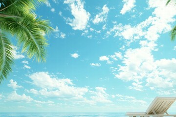 Aufkleber - Relaxation spot by the ocean under clear blue sky and palm trees during sunny day. Generative AI