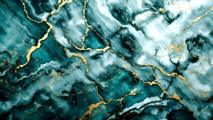  Elegant Green Marble Texture with Gold Veins – Luxury Abstract Background