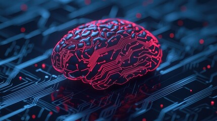 Poster - Futuristic Brain with Circuit Patterns Representing Artificial Intelligence and Technology in Digital Environment