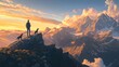 © Chayanin Wongpracha - man and dogs on mountaintop at sunset