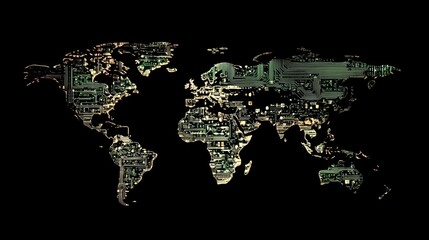 Poster - Global Network Circuit Board World Map Digital Technology Illustration Abstract Background Image Graphic Design Modern Futuristic Connectivity        