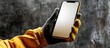 © Pinit - Home repair professional holding phone with space for text.