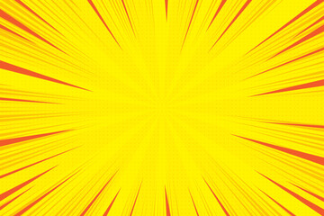 Poster - comic background with yellow pop art cartoon pattern. ray burst vector light with retro halftone eff