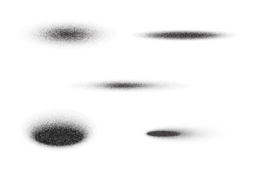 Poster - Circle vector shadows with grainy noise texture. Round black shades isolated on white background. Dotted stipple shapes set. Spray paint dusty soft blobs with sand gradation