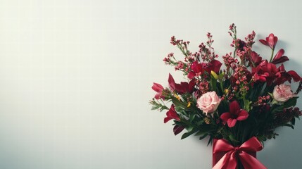 Aufkleber - Colorful floral arrangement with pink and red flowers on a plain background. Generative AI